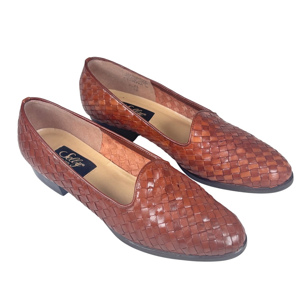 Vintage Fishermen Woven Loafers Brown Cognac Genuine Leather Classic Sz 7.5 AA